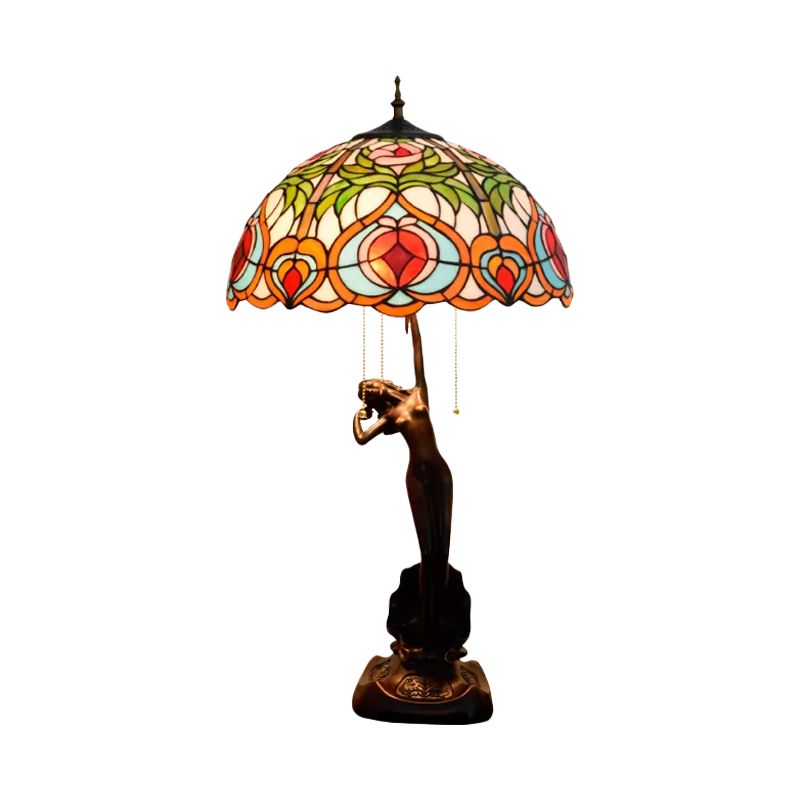 Ciotola di vetro arancione/gialla Night Light Victorian Style 3 Bulbs Black Table Lighting con catena di tiro e base da ragazza