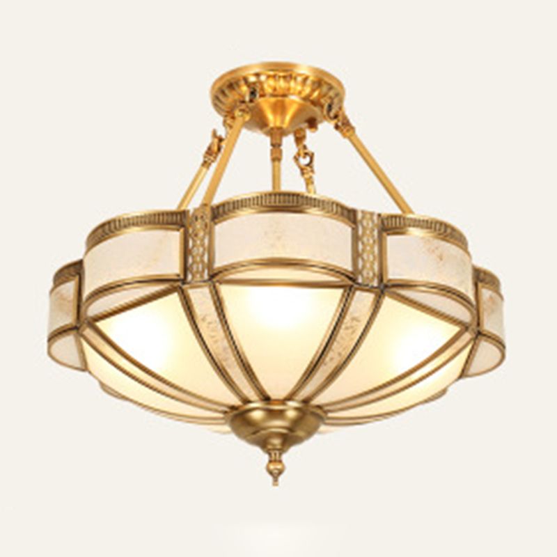 Brass Shaded Ceiling Mount Light Fixture Traditional Glass Living Room Close to Ceiling Light