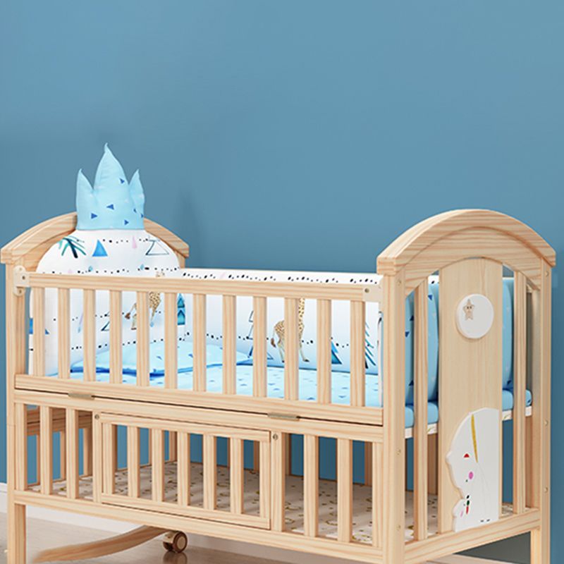 Farmhouse Arched Nursery Crib Under Crib Storage Baby Crib with Wheels