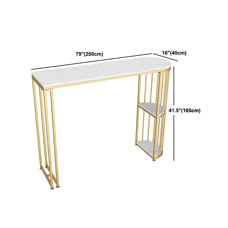 Specialty Stone Top Bar Table with Storage Base White Glam Pub Table