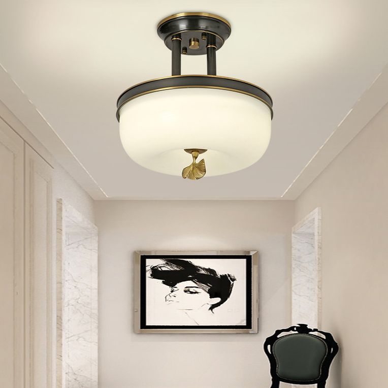 Classic Bowl Shaped Semi Flush Lamp Glass LED Ceiling Mounted Light for Living Room