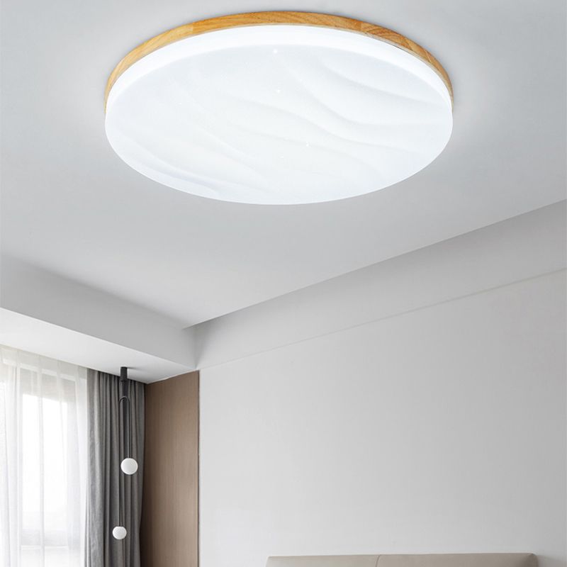 Modern Round Shape Ceiling Light Wood LED Flush Mount Light for Living Room