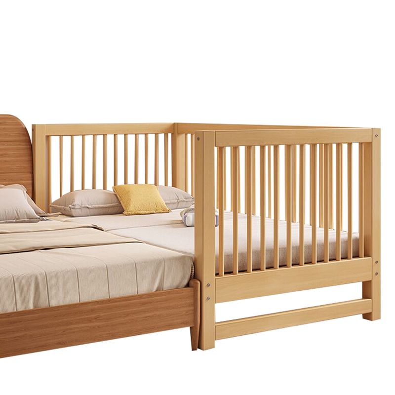 Contemporary Nursery Crib with Adjustable Height in Natural Wood