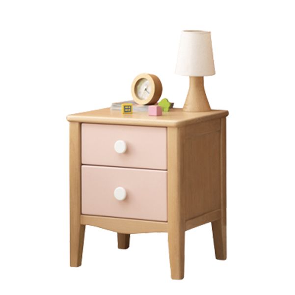 Modern Beech Kids Bedside Table Pink Nightstands with 2 Drawers