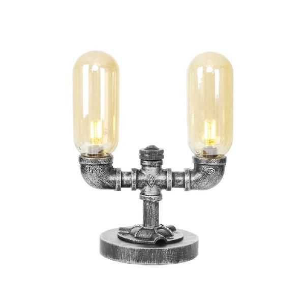 Industrial Capsule Shade Table Light 1/2 Bulbs Amber/Clear Glass LED Nightstand Lamp with/without Water Tap Deco for Living Room