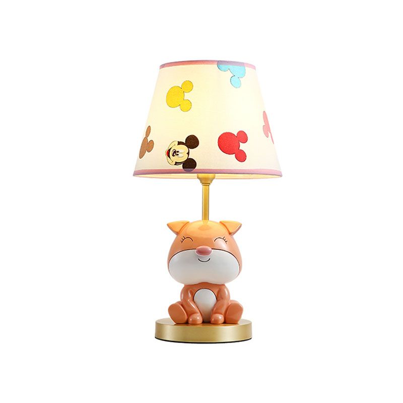 Yellow/Orange Doggy Table Lighting Kids 1 Bulb Resin Night Stand Lamp with Fabric Shade for Child Bedroom