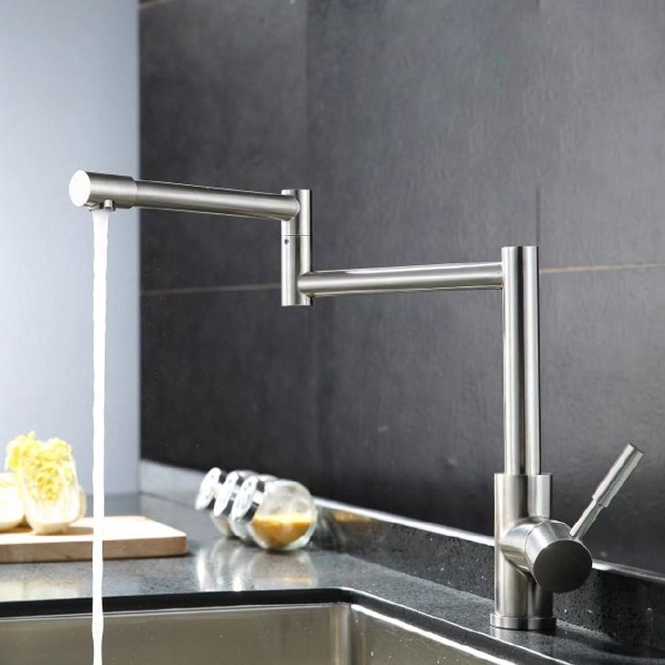 Modern Kitchen Faucet Single Lever Handle Swivel Stainless Steel Pot Filler