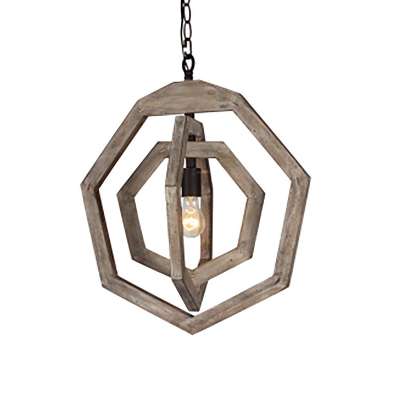 1 lampe suspendue légère avec heptagone gris / blanc / beige en bois du couloir industriel kit de lampe suspendue