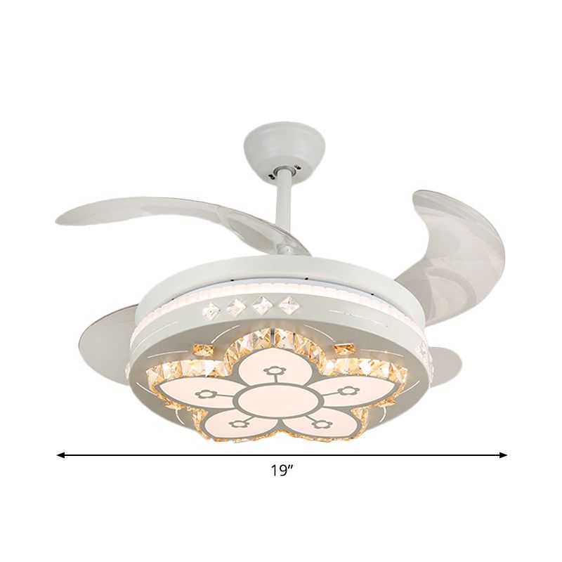 19" Wide Flower Pendant Fan Light Fixture Modern Living Room LED Semi Flush Mount Lighting in White with 4 Blades