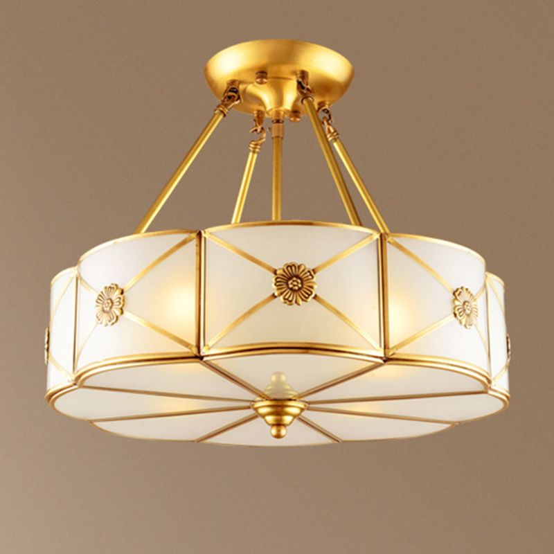 Glass Brass Ceiling Light Fixture Shaded Traditional-Style Ceiling Mount Light Fixture