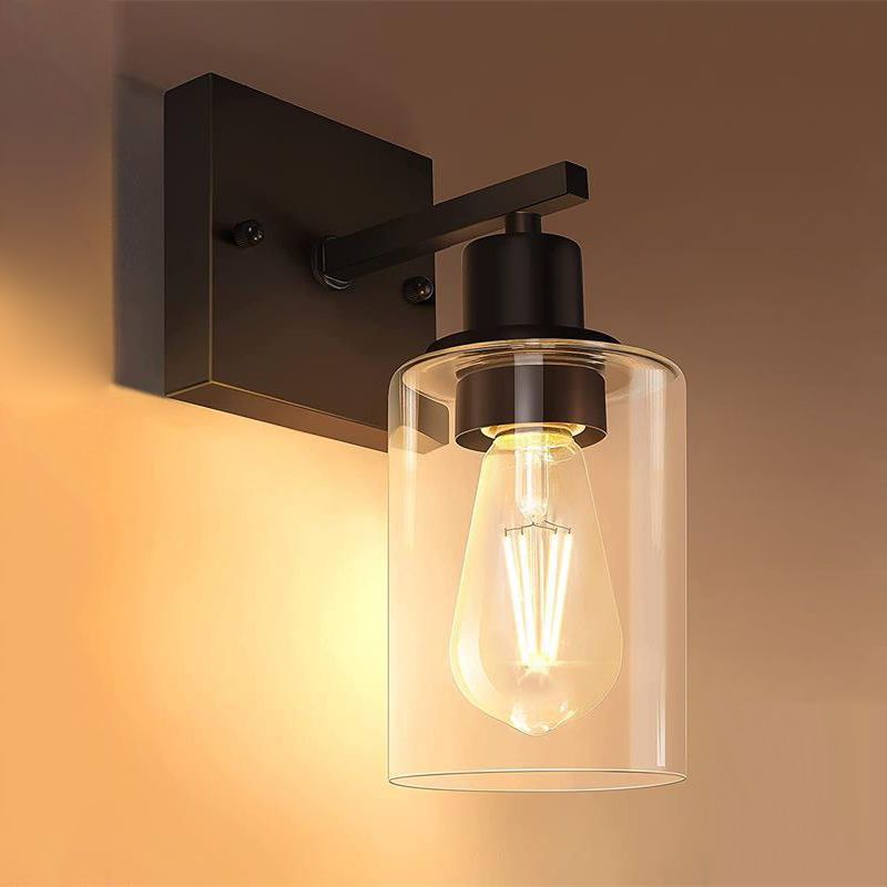 Metal Industrial Wall Sconce Cylinder Shape Vanity Lamp with Glass Shade for Bathroom