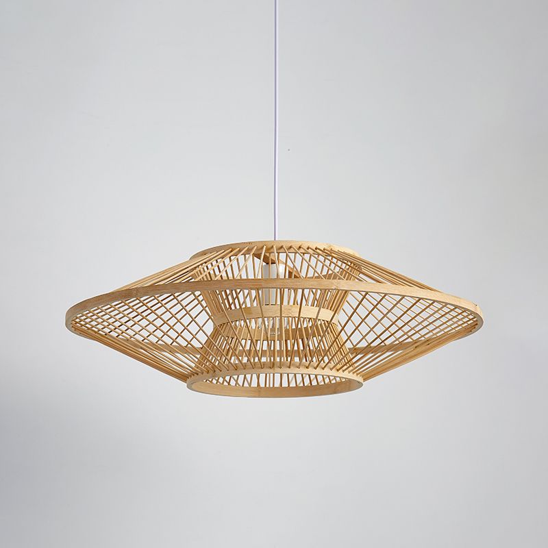 Saucer chinois Light Light Bamboo 1 Bulbe Éclairage en bois suspendu en bois pour le thé