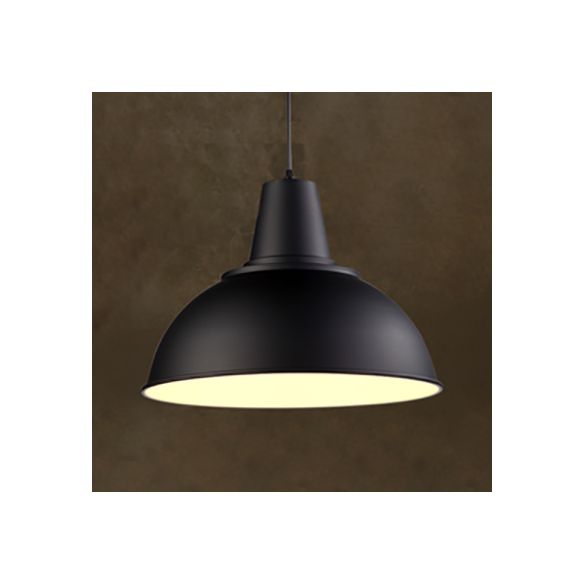 1 Light Ceiling Pendant Industrial Domed Aluminum Hanging Light in Black/White for Living Room