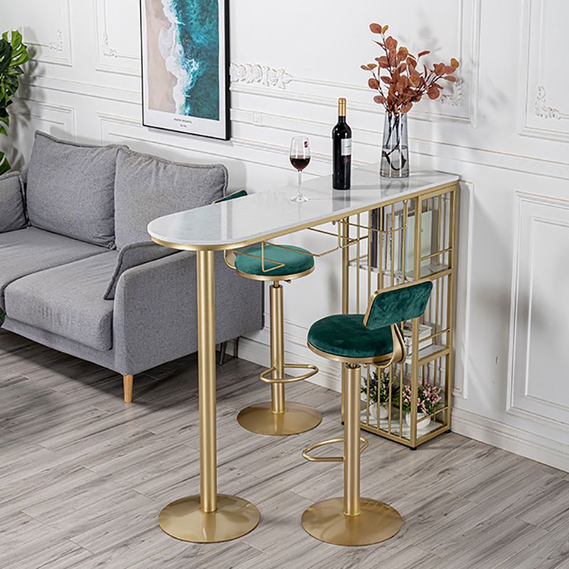 Glam Faux Marble Bistro Table Indoor Iron Double Pedestal Bar Dining Table with 3-Shelf