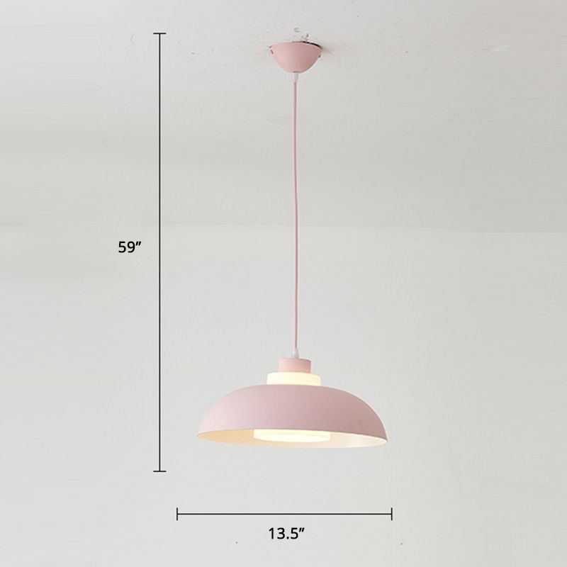 Aluminum Bowl Ceiling Hang Light Macaron Single-Bulb Pendant Lamp with Acrylic Shade Insert