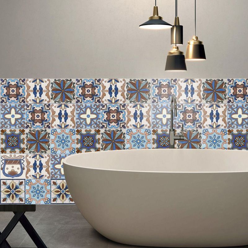 Bohemia Floral Pattern Wallpaper Panels Blue Baroque Tiles Wall Covering, Easy Peel off