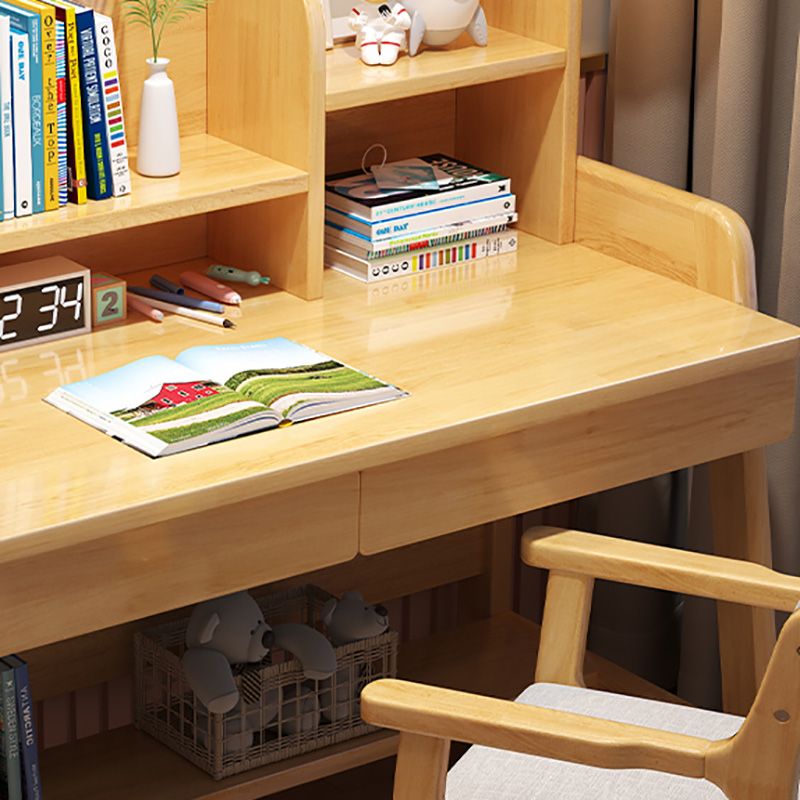 Adjustable Kids Desks & Chair Set with Hutch Solid Wood 43.3" H Child Desks Writing Desks