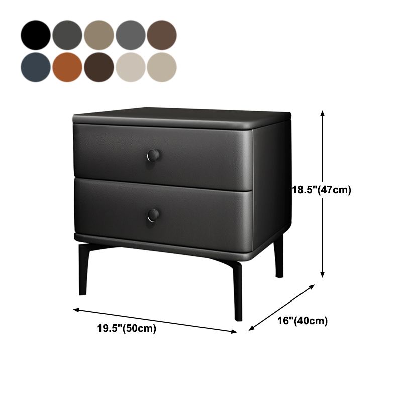 19'' Tall Modern Bed Nightstand 2-Drawer Faux Leather Night Table with Legs