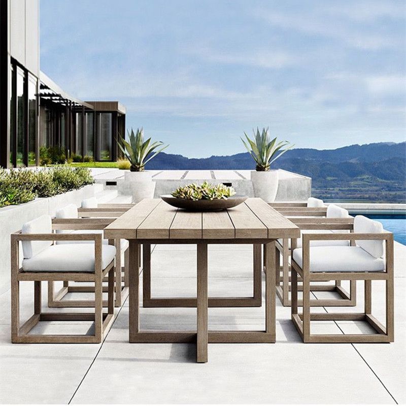 Modern Patio Dining Side Chair Natural Solid Wood Removable Cushion Teak