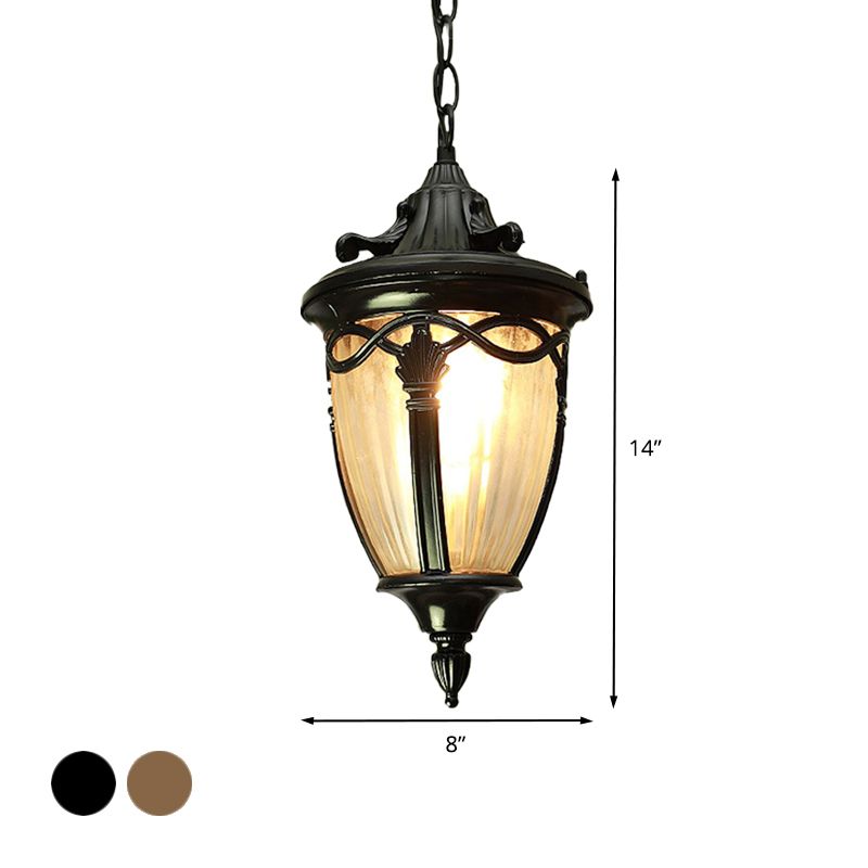 Country Pinecone Ceiling Light 1 Head Clear Ribbed Glass Suspension Pendant Lamp in Black/Brass
