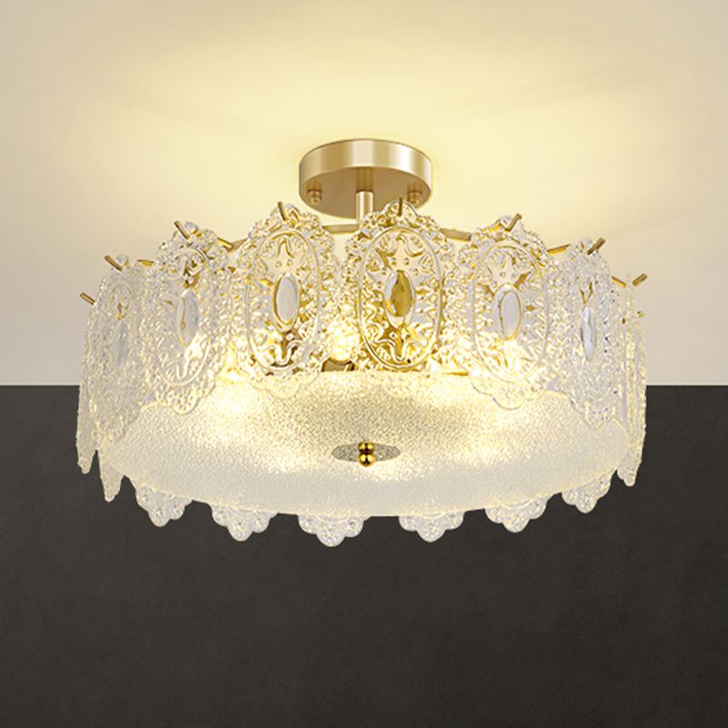 LED Modern Metal Ceiling Light Circle Shape Flush Mount with Crystal Shade for Living Room