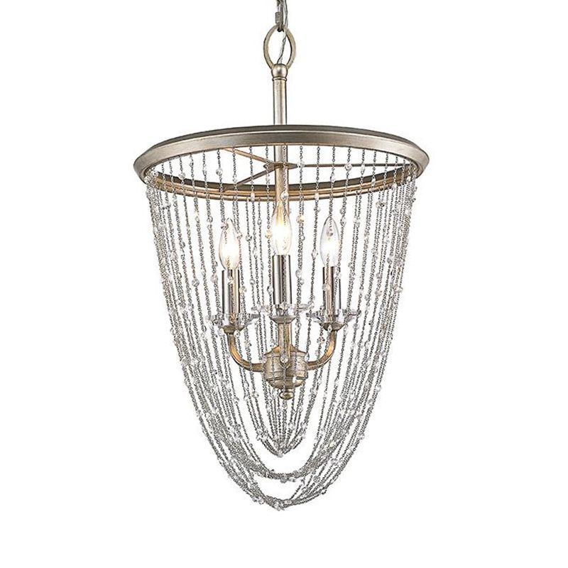 Wire Mesh Chandelier Light Modern Metal 3 Lights Gold Pendant Light with Crystal Accent