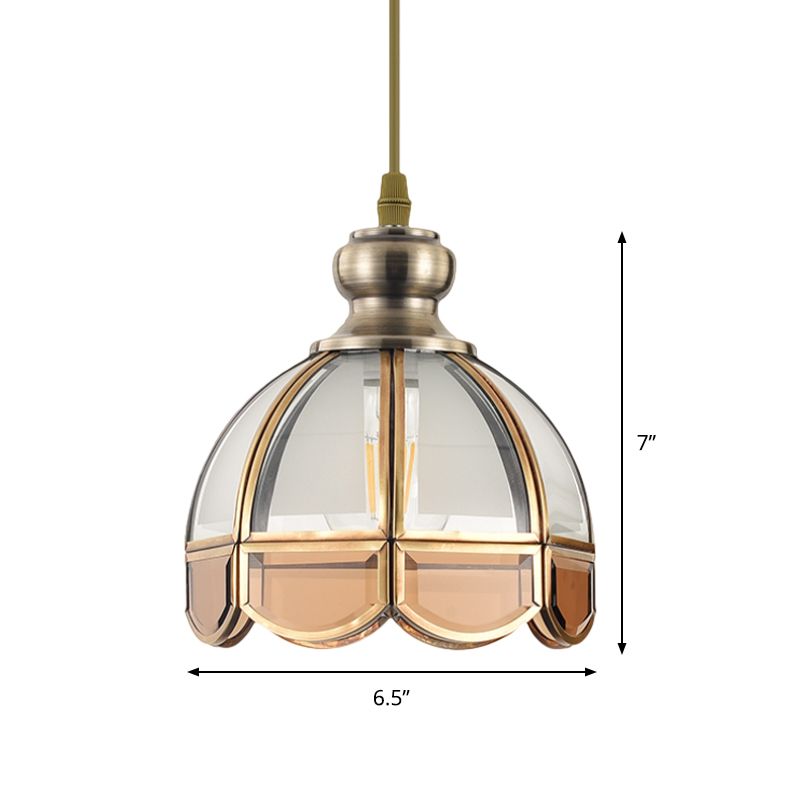 Kuppeltreppe Hängende Anhängerlampe Vintage Klar/Beige Glas 1 Kopf Nickel Deckenhängung Licht