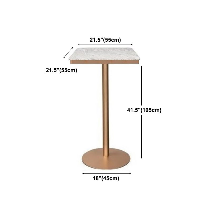 Glam White Faux Marble Pub Bar Table Indoor Iron Bar Dining Table with Single Pedestal