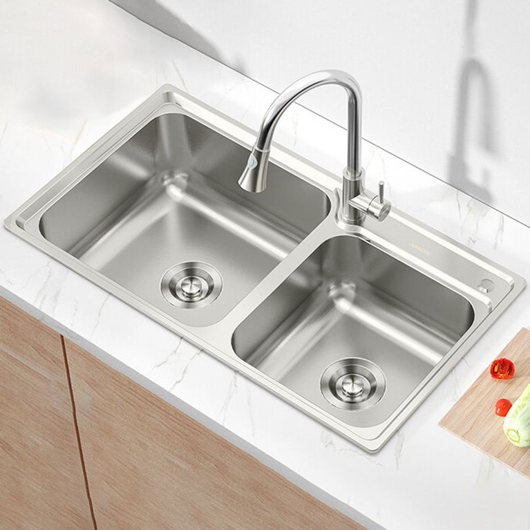 Rectangle 1 Holes Kitchen Sink Stainless Steel Double Basin Sink