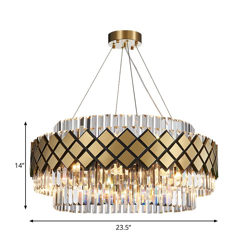 Gold Round Mesh Chandelier Contemporary 12-Light Clear Crystal Ceiling Pendant Light