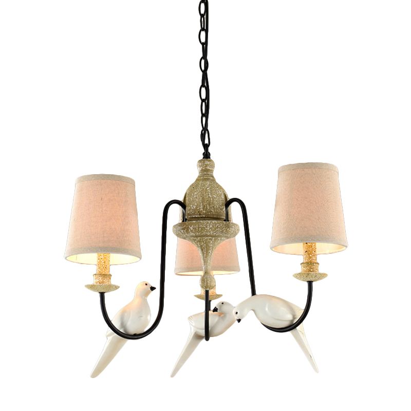 Barrel Pendant Chandelier Light Nordic Fabric 3/6 Heads Light Tan Hanging Ceiling Light