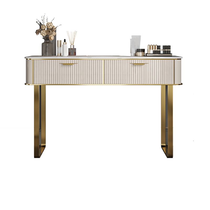 Glam Slate Top Make-up Vanity Wooden Vanity Dressing Table Set in Beige