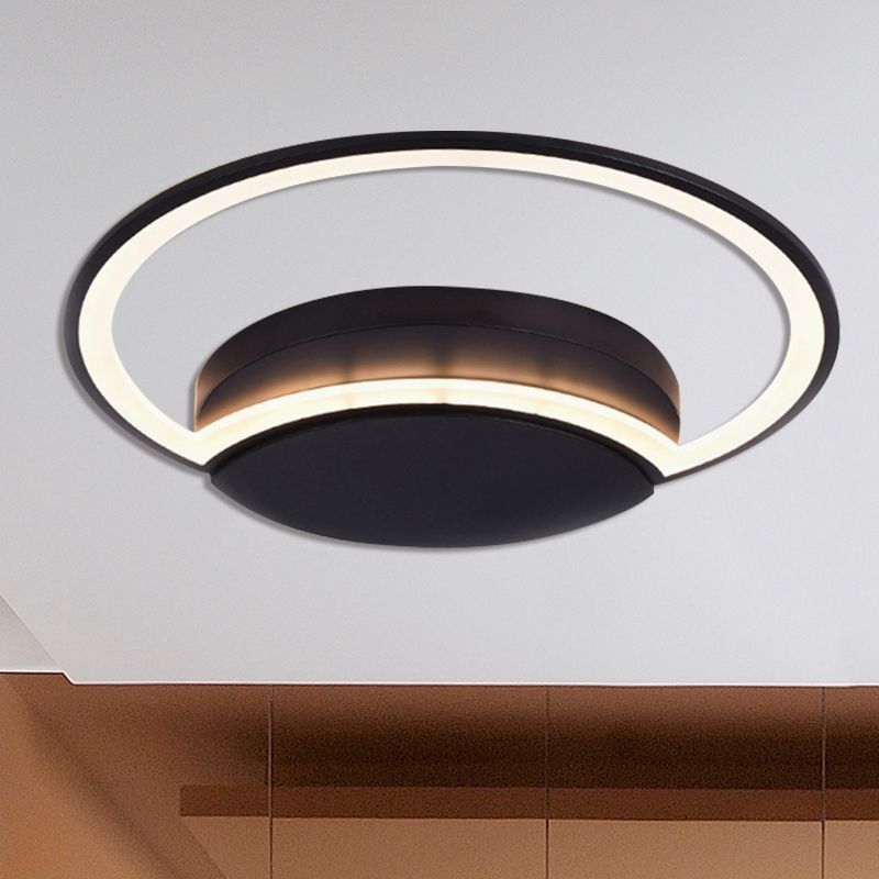 16"/19.5"/23.5" Wide LED Bedroom Ceiling Light with Circle Acrylic Shade White/Black/White and Black Flush Lamp in Warm/White Light