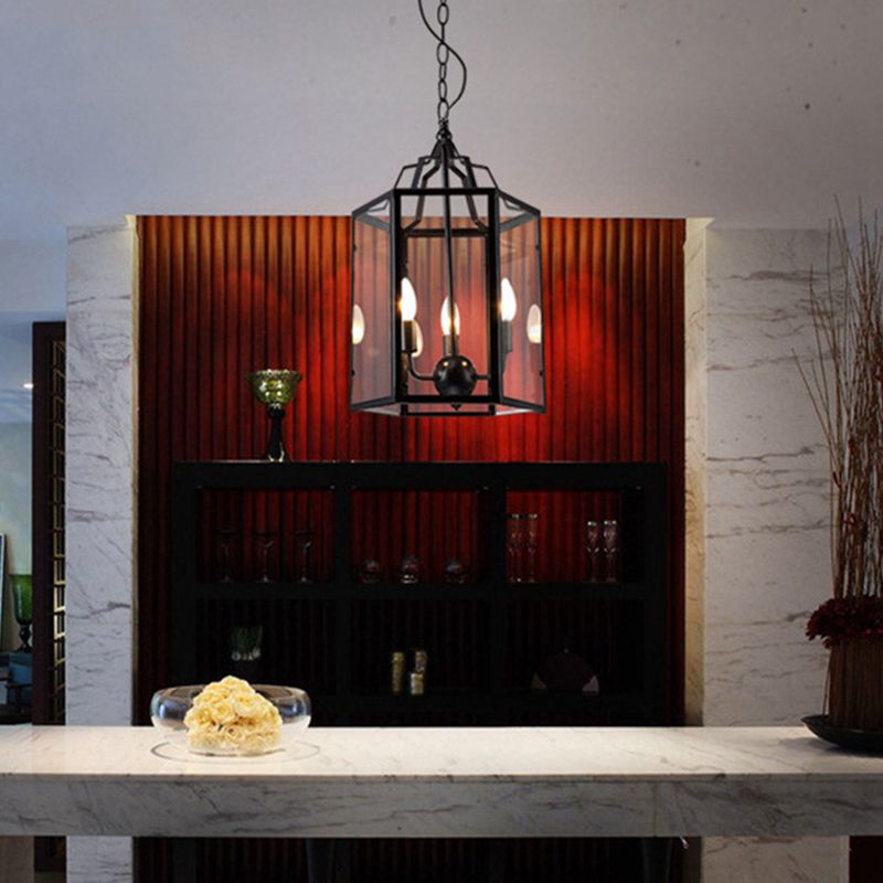 Black 3-Light Pendant Light in Industrial Unique Style Wrought Iron Hanging Lamp with Glass Shade