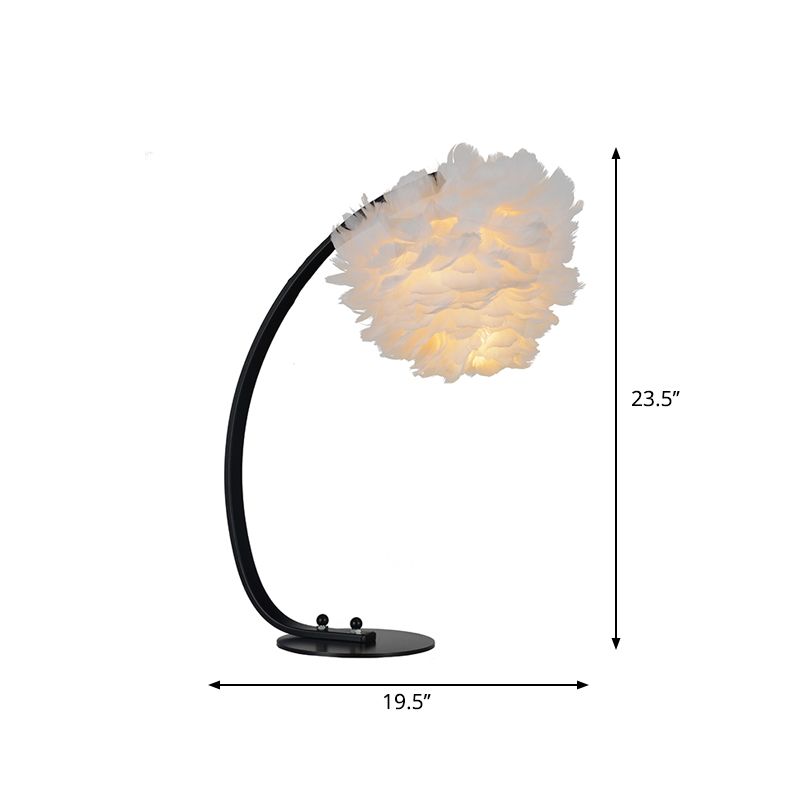 Dome/Tapered Shade Tischlicht moderne Feder Eins schwarz/rosa/cremefarbene Nachtständer mit Tränen und gebogener Stange/Stativbasis