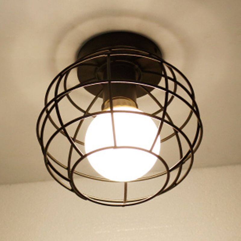 Modern Flush Mount Metal 1-Light Flush Light in Black for Hallway