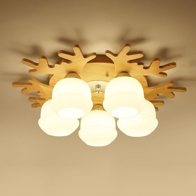 Modern Style Ball Shape Flush Mount Wood Ceiling Light for Bedroom