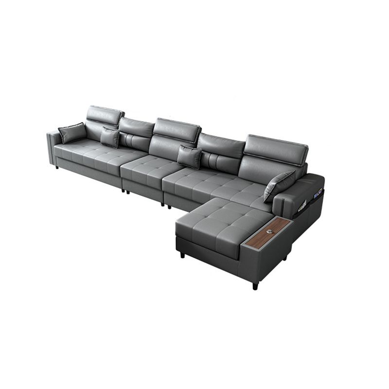 Square Arm Grey Cushion Back Contemporary Storage Adjustable Living Room Sofa
