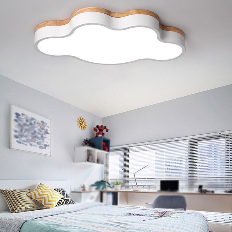 Modern Wood Flush Mount Cloud Shape Ceiling Light with Acrylic Shade for Living Room