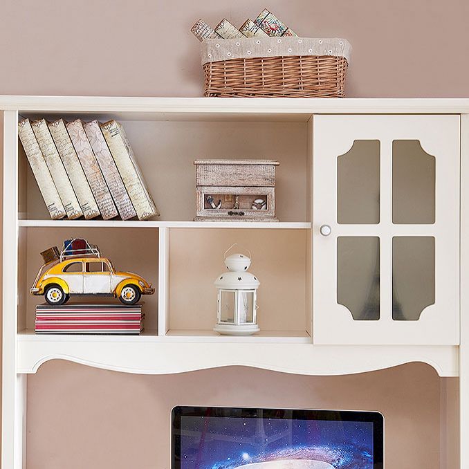 Contemporary White Solid Wood Writing Desk with Kids Hutch and Bookshelf