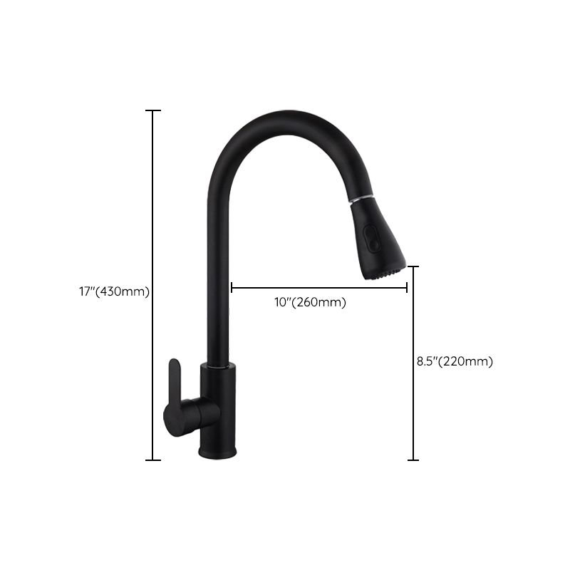 Contemporary Retractable Kitchen Faucet Stainless Steel 1-Handle High Arc Kitchen Faucet