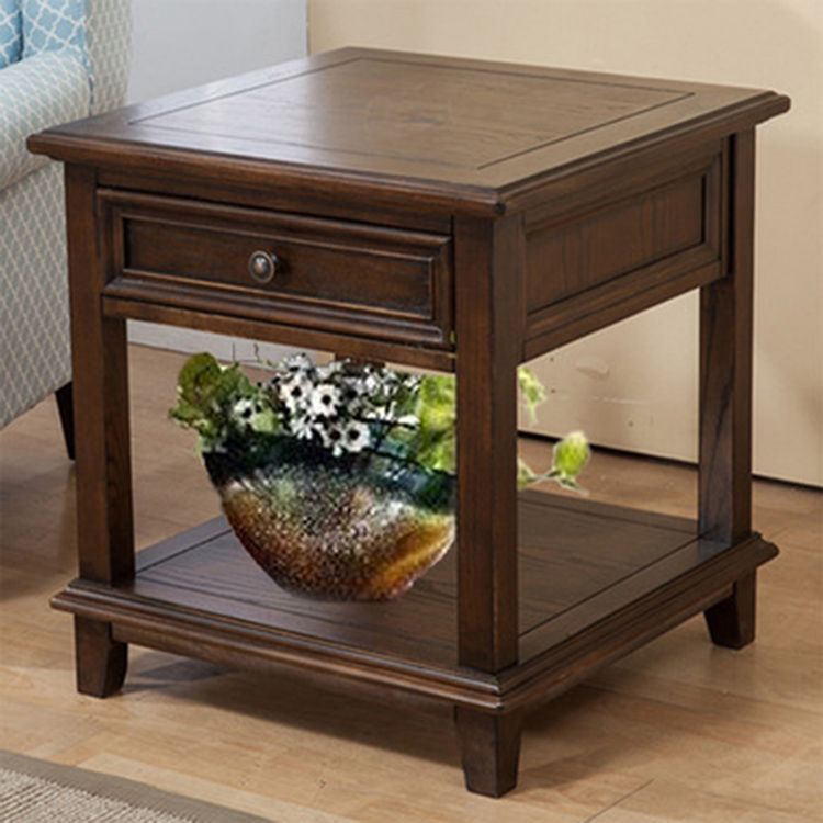 Farmhouse Brown Wood End Table, 2-Tier Side Table with Storage