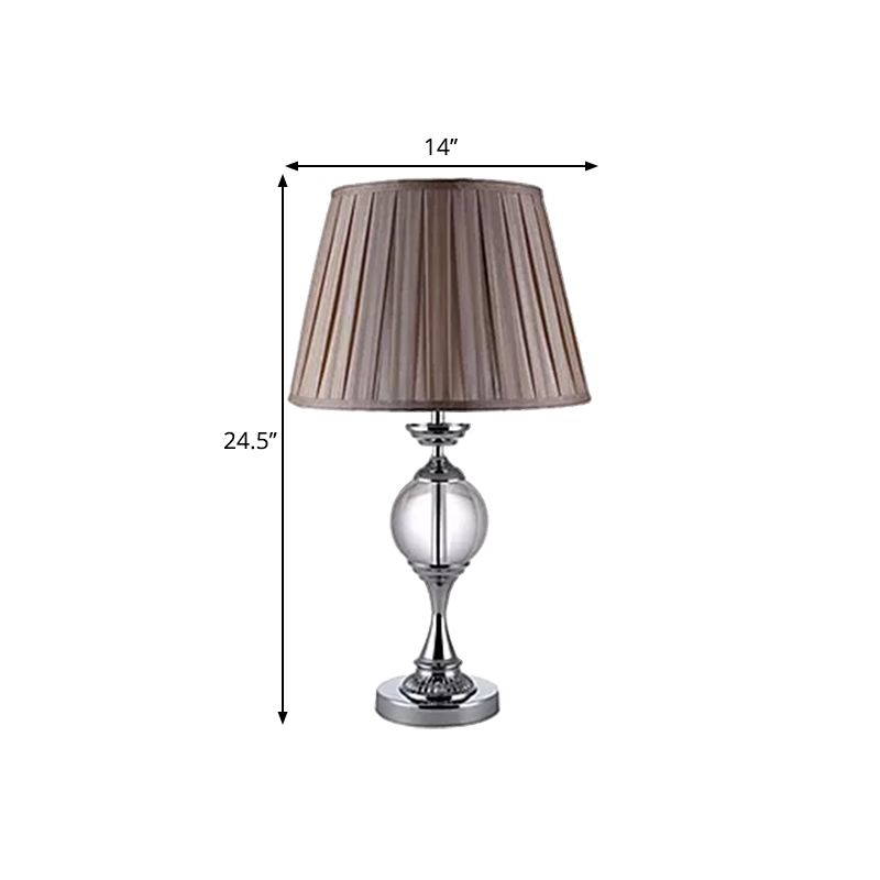 1-Bulb Table Light with Tapered Pleated Shade Fabric Traditional Great Room Crystal Nightstand Lamp