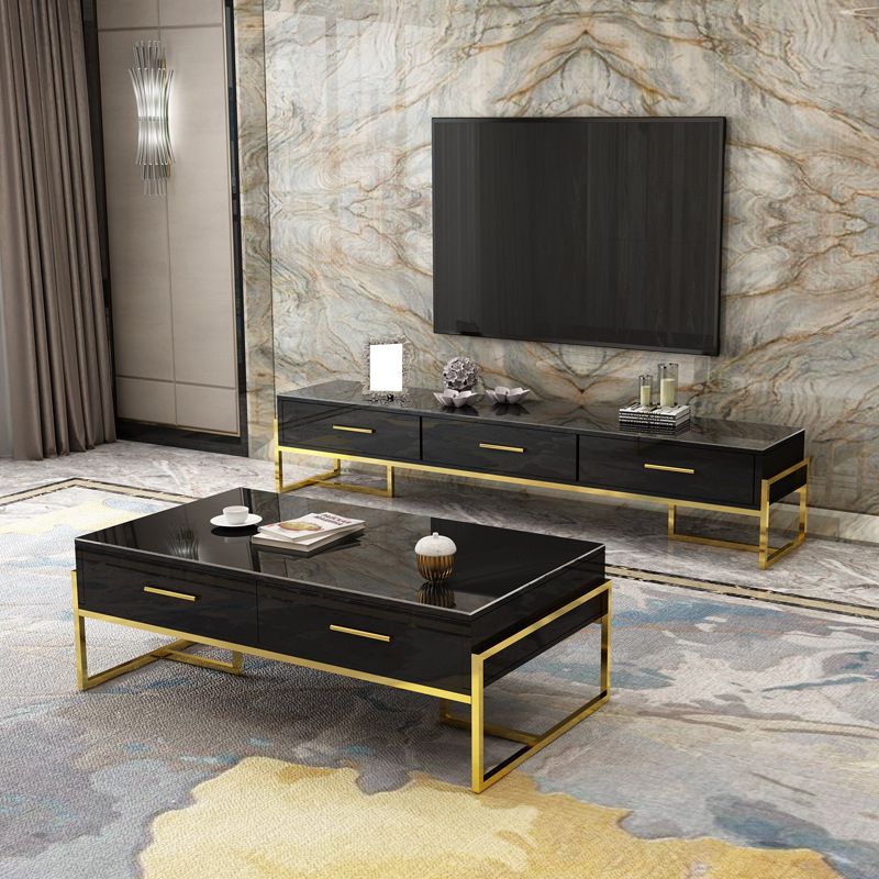 Enclosed Storage Media Console Glam TV Stand Console with 3 Drawers