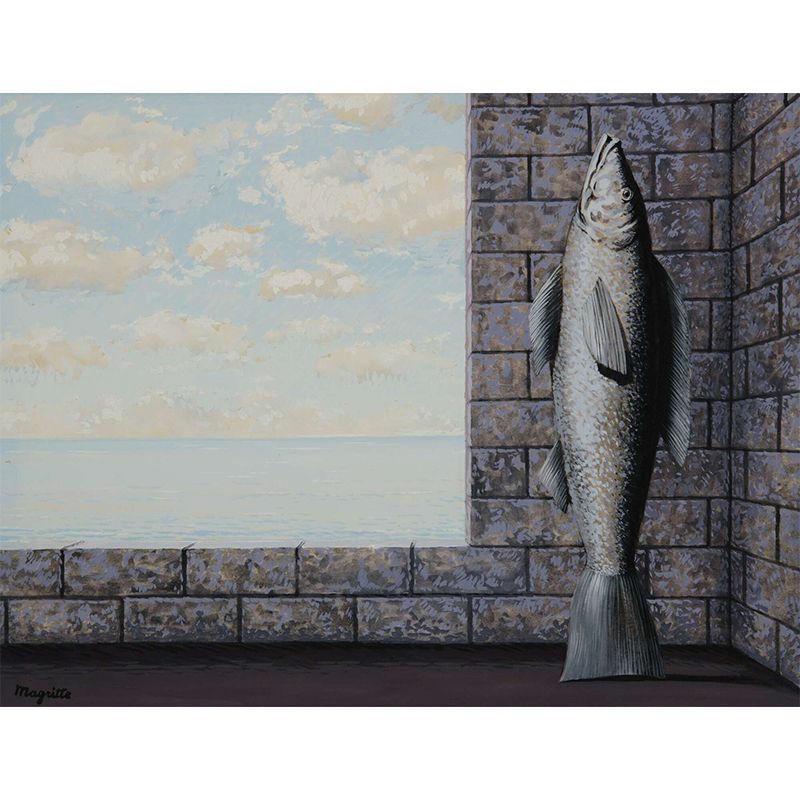 Surrealism Fish Wall Mural Decal for Living Room Customized Wall Art in Grey and Blue