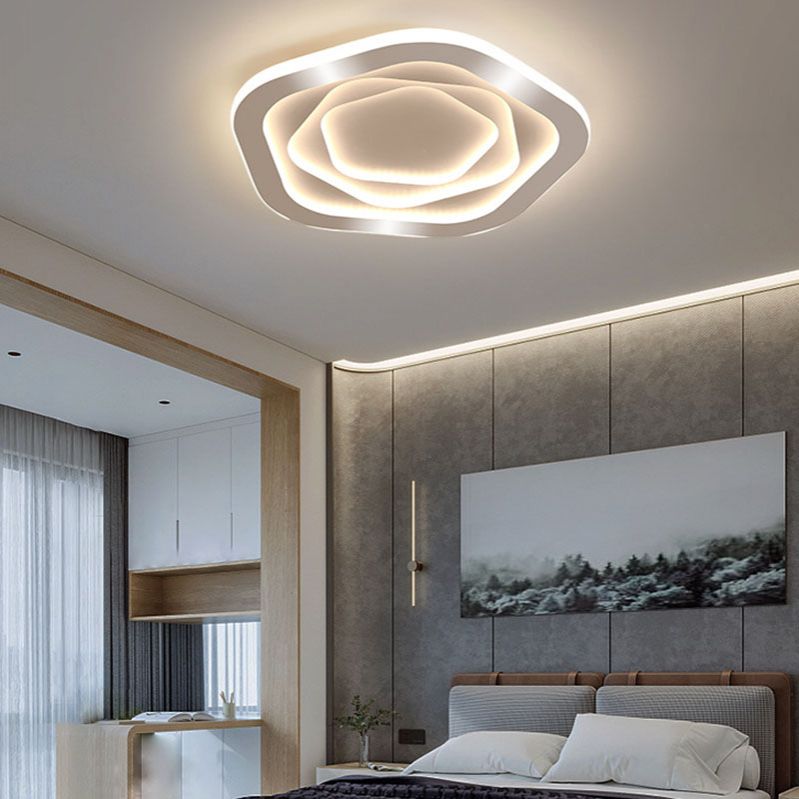 White Acrylic Ceiling Light in Modern Minimalist Geometric LED Flush Mount for Bedroom