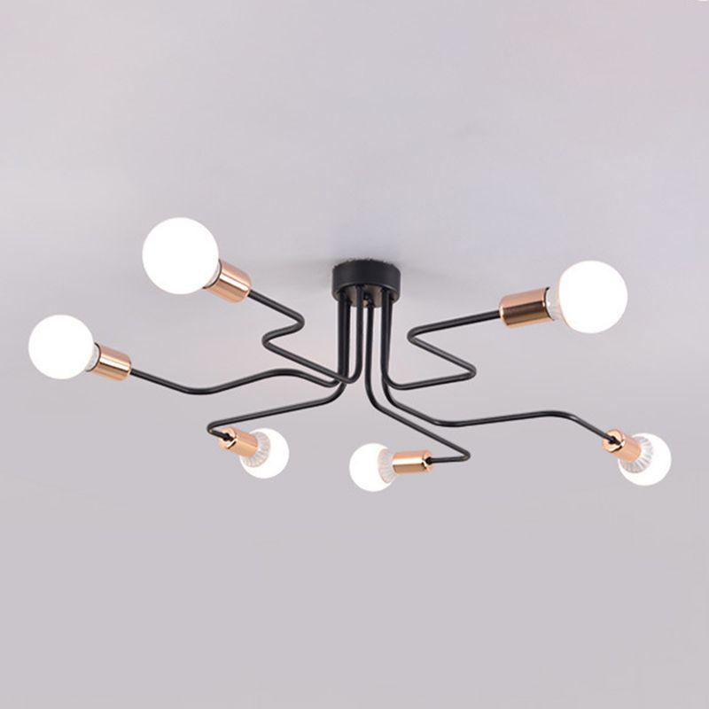 Metal Semi Flush Mount Light Fixture Minimalist Gold Spread Living Room Ceiling Light Fixture