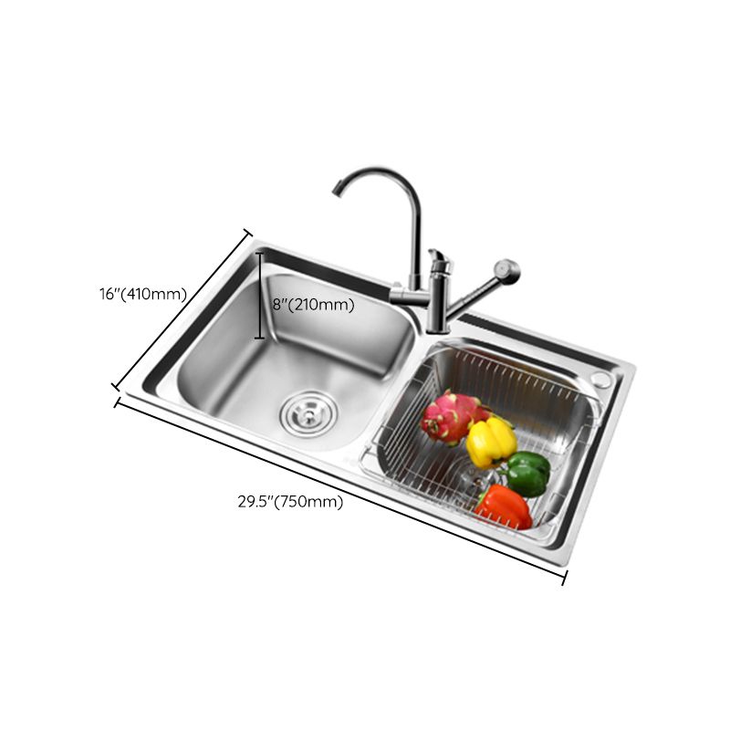 Rectangle 2 Holes Kitchen Sink with Basket Strainer Stainless Steel Double Basin Sink