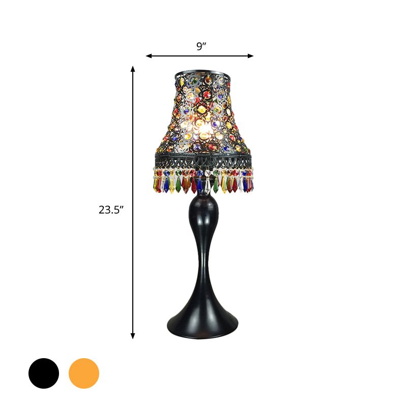 1 Bulb Nightstand Lamp Bohemian Flared Metal Night Table Lighting in Black/Brass with Urn-Shaped Base for Restaurant