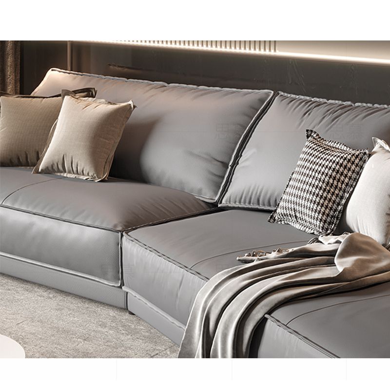 Modern Light Gray Curved Sofa Genuine Leather Corner Sectional for Apartment